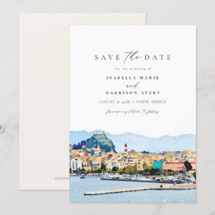 Invitation Aquarelle Corfou Grèce Kerkyra Enregistrer la date