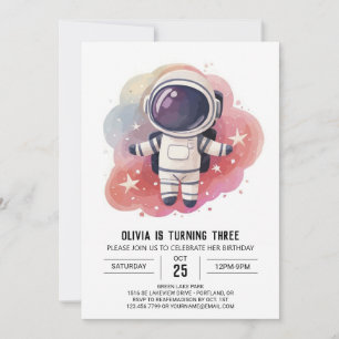 Invitation Aquarelle cosmique Explorateur Astronaut Anniversa