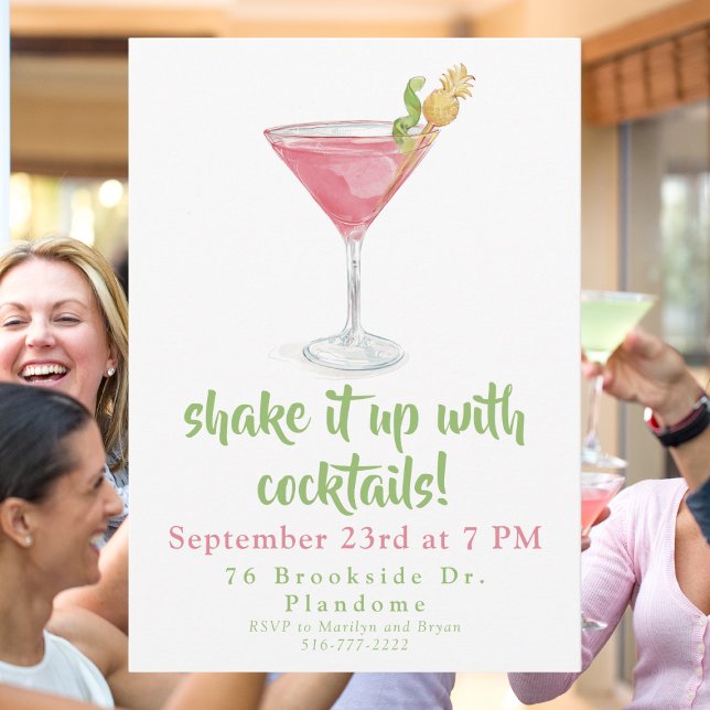 Invitation Aquarelle Cosmopolite Shake It Up avec Cocktails (Créateur téléchargé)