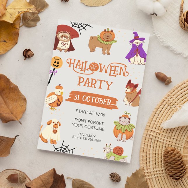 Invitation Aquarelle Costume animal de compagnie Halloween Pa (Créateur téléchargé)