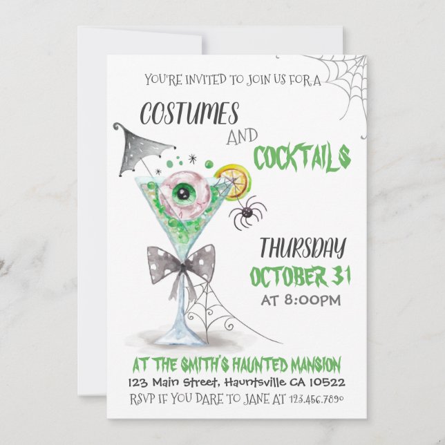 Invitation Aquarelle Costumes et cocktails Halloween (Devant)