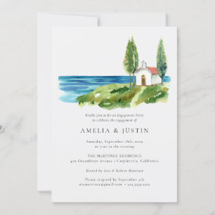 Invitation Aquarelle côtière Chapelle Ocean Engagement Party