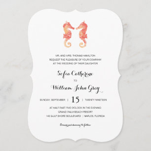 Invitation Aquarelle côtière   d'hippocampe épousant