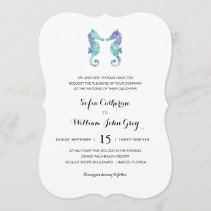 Invitation Aquarelle côtière   d'hippocampe épousant
