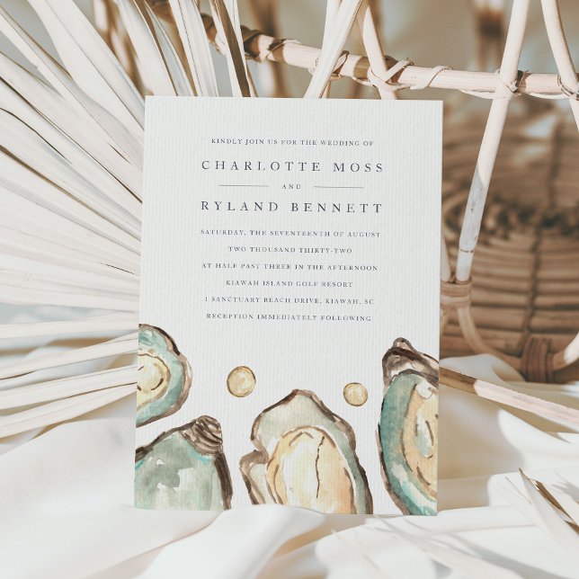 Invitation Aquarelle côtière huître et Mariage Pearl (Elegant coastal wedding invitations)