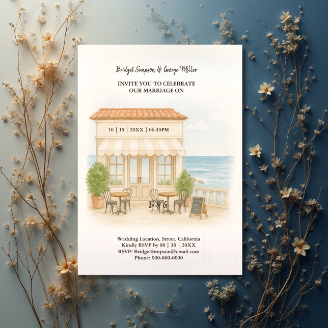 Invitation aquarelle côtière méditerranéenne mariage océaniqu (Créateur téléchargé)