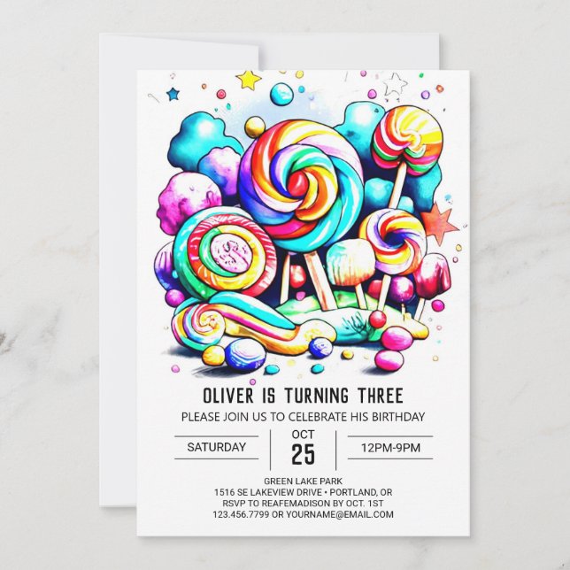Invitation Aquarelle Cotton Bonbon Anniversaire (Devant)