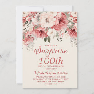 Invitation Aquarelle couleur crème rouge rose Floral Surprise