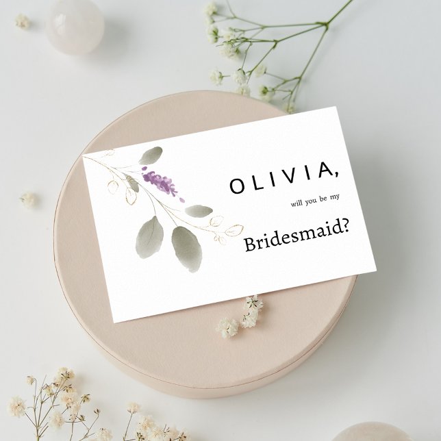 Invitation Aquarelle couleur or à la menthe lavande florale B (Lavender mint gold watercolor floral Bridesmaid )