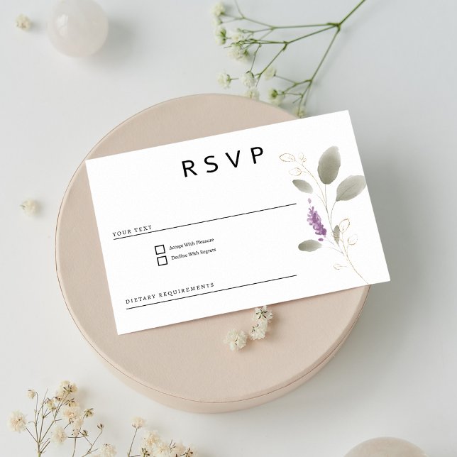 Invitation Aquarelle couleur or Lavender menthe floral RSVP (Lavender mint gold watercolor floral RSVP)