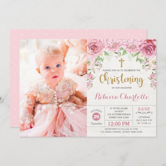 Invitation Aquarelle couleur or rose chic Roses floraux (Devant / Derrière)