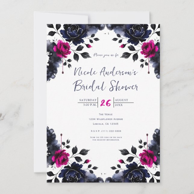 Invitation Aquarelle couleur rose rose bleu rose (Devant)