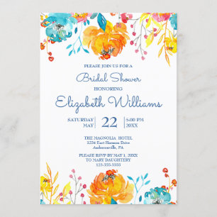 Invitation Aquarelle couleur vive Fête des mariées florale