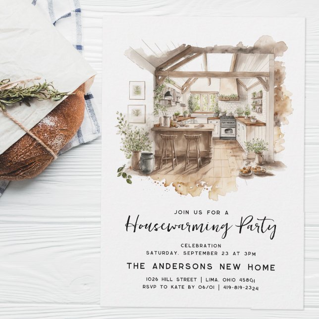 Invitation Aquarelle Country Cuisine Fête de Chauffage (Créateur téléchargé)
