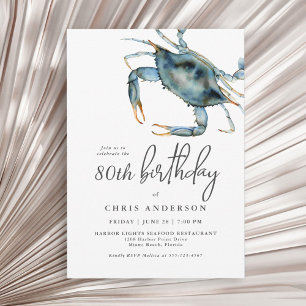 Invitation Aquarelle Crabe bleu Fruits de mer 80e anniversair