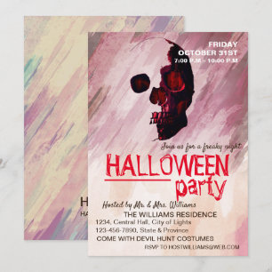 Invitation Aquarelle Crâne rouge peint Halloween Art