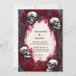 Invitation Aquarelle Crânes dentelles Mariage de goth encadré