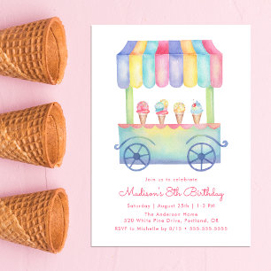 Invitation Aquarelle Crème glacée Camion fête d'anniversaire