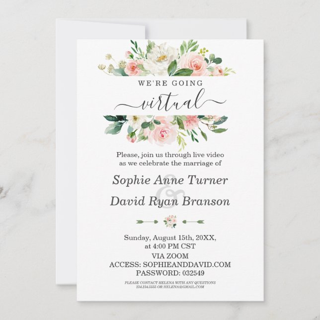 Invitation Aquarelle Crème rose Floral Mariage virtuel (Devant)
