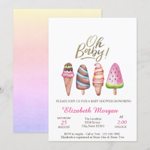 Invitation Aquarelle Crèmes glacées Oh Baby Baby shower d'été