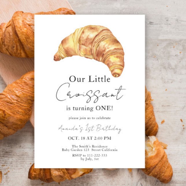 Invitation Aquarelle Croissant 1er Anniversaire (Créateur téléchargé)