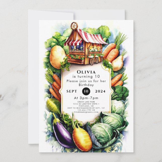 Invitation Aquarelle Cultivée localement Marché des agriculte (Devant)