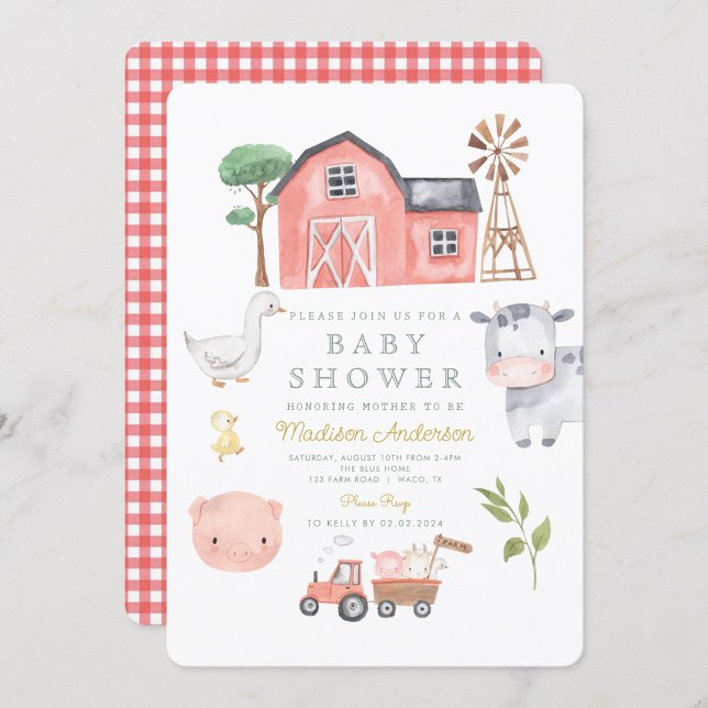 Invitation Aquarelle Cute Animaux de ferme Barnyard Baby show (Créateur téléchargé)