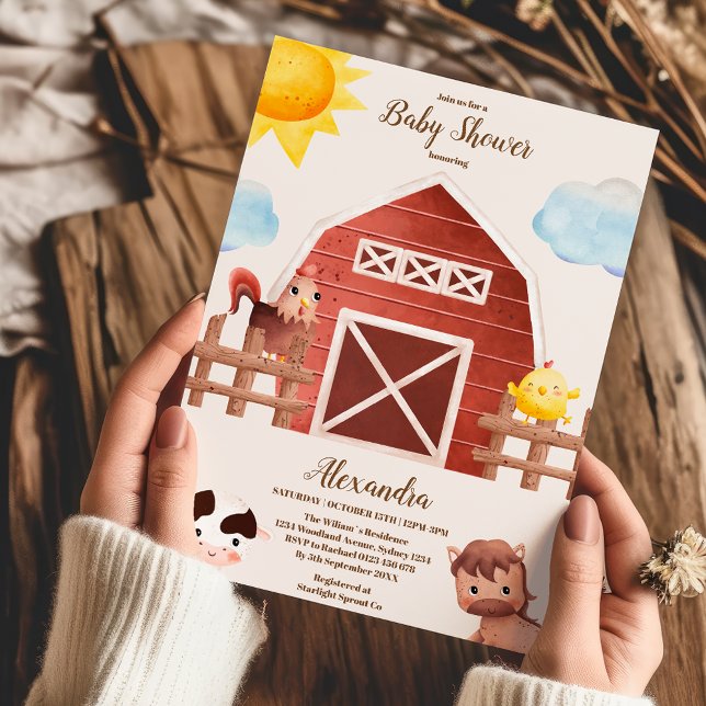 Invitation Aquarelle Cute Animaux de ferme Barnyard Baby show (Créateur téléchargé)