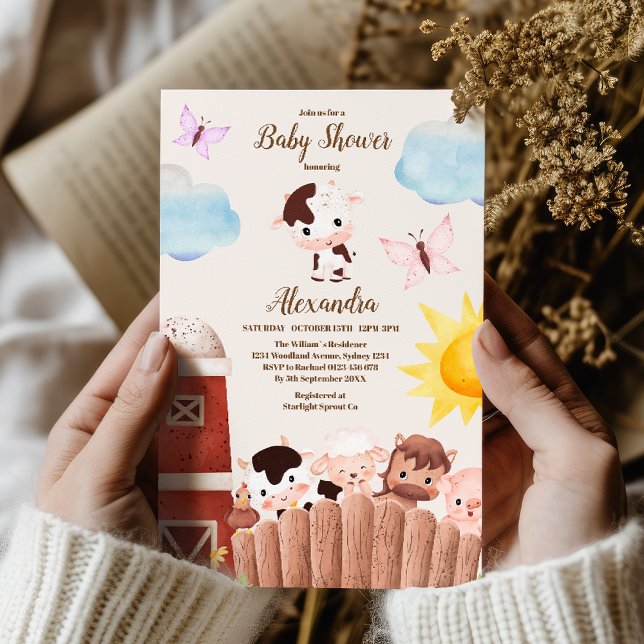Invitation Aquarelle Cute Animaux de ferme Barnyard Baby show (Créateur téléchargé)