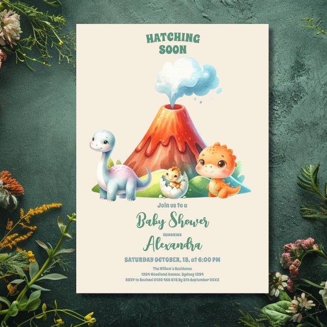 Invitation Aquarelle Cute Dinosaur Baby shower verdoyant (Créateur téléchargé)