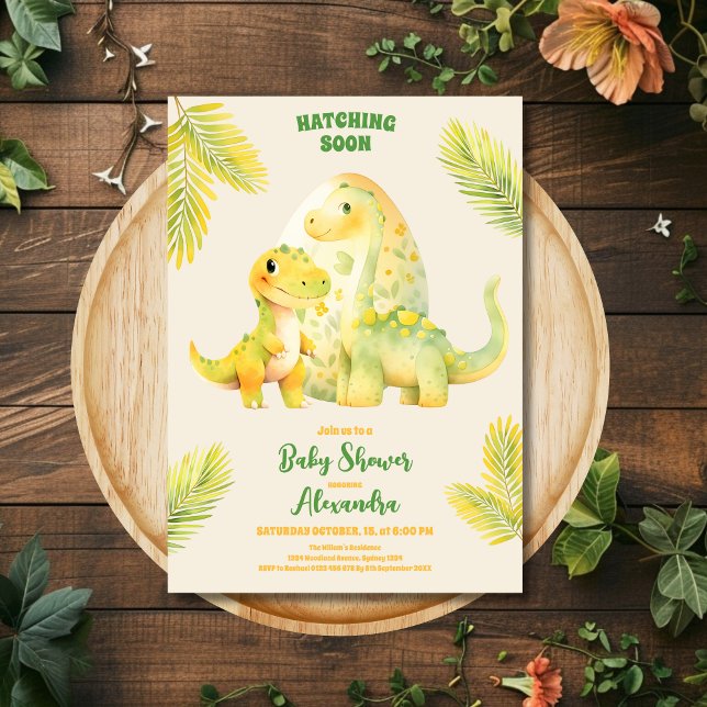 Invitation Aquarelle Cute Dinosaur Hatching Bientôt Baby show (Créateur téléchargé)