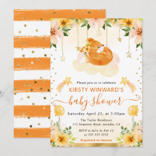 Invitation Aquarelle Cute Floral Fox sur le Baby shower Cloud