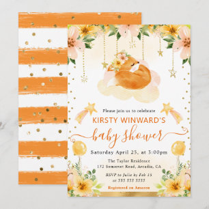 Invitation Aquarelle Cute Floral Fox sur le Baby shower Cloud