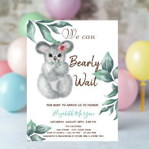 Invitation Aquarelle Cute Koala Baby shower rose rayé