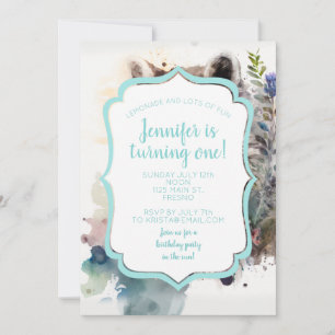 Invitation Aquarelle Cute Raccoon Fleurs de printemps