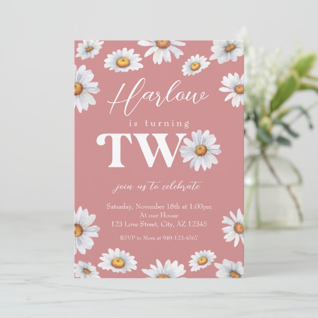 Invitation Aquarelle Daisy Deux Filles 2e anniversaire (Debout devant)