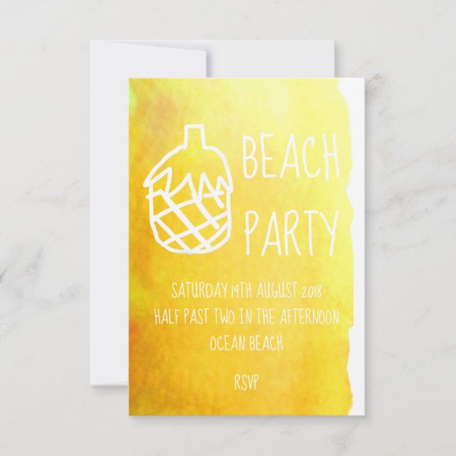 Invitation Aquarelle d'ananas jaune fête moderne plage (Devant)