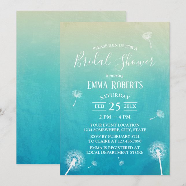 Invitation Aquarelle Dandelion Printemps Fête des mariées de  (Devant / Derrière)