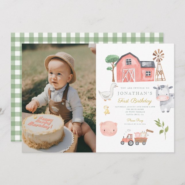 Invitation Aquarelle d'animal de ferme mignonne Anniversaire (Créateur téléchargé)