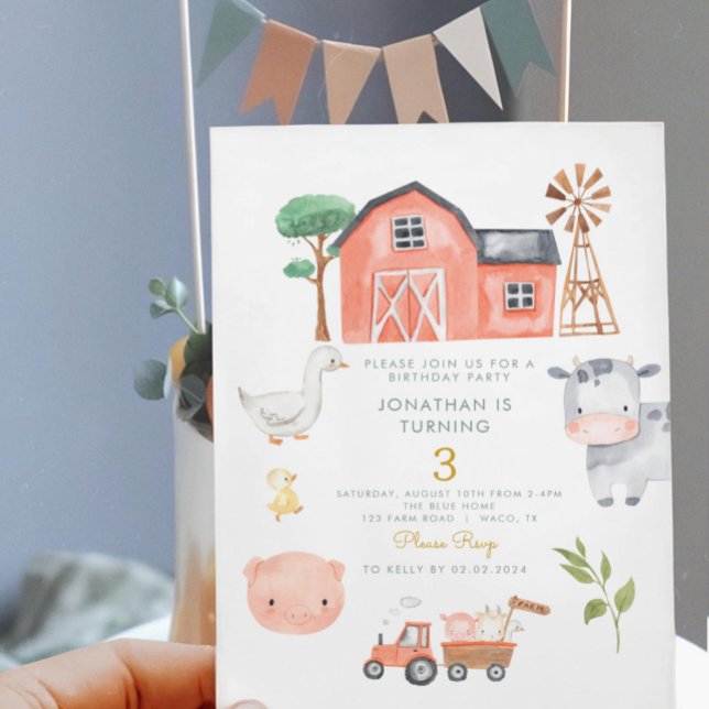 Invitation Aquarelle d'animal de ferme mignonne Anniversaire (Créateur téléchargé)