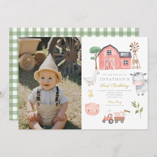 Invitation Aquarelle d'animal de ferme mignonne Anniversaire (Créateur téléchargé)