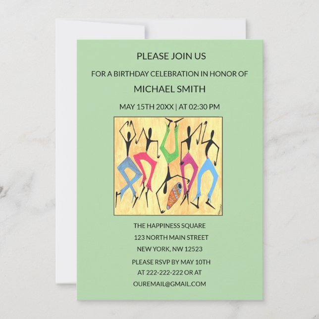 Invitation Aquarelle, Danse acrobatique fête anniversaire (Devant)