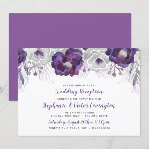 Invitation Aquarelle d'argent violet Réception de mariage flo