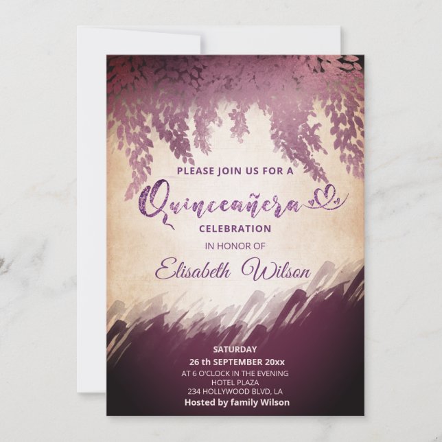 Invitation Aquarelle d'aubergine de la glycine d'automne (Devant)