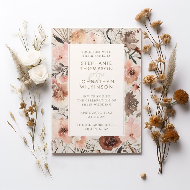 Invitation Aquarelle d'automne Boho Floral Mariage (Autumn Watercolor Boho Floral Wedding Invitation)