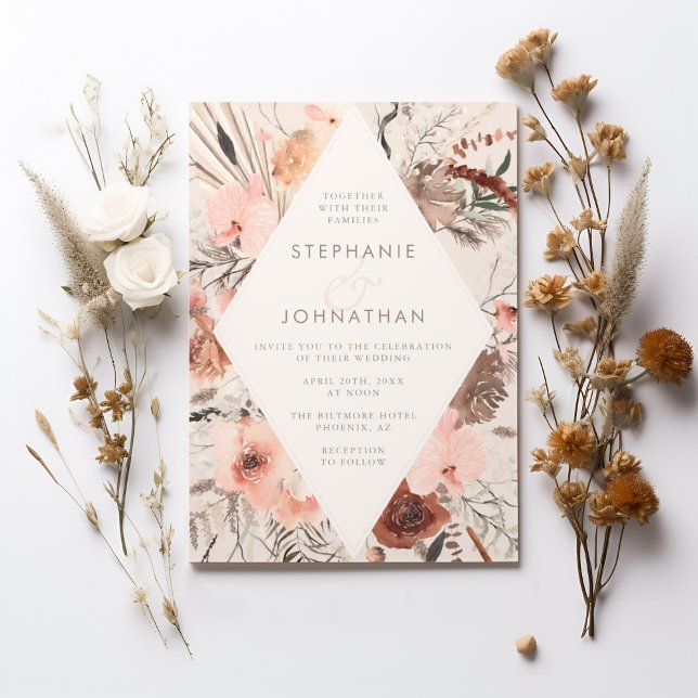 Invitation Aquarelle d'automne Boho Floral Mariage (Autumn Watercolor Boho Floral Wedding Invitation)