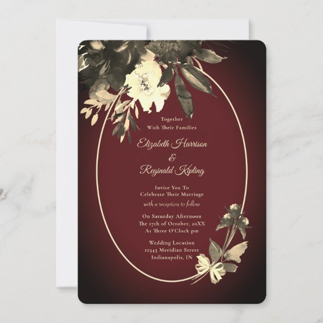 Invitation Aquarelle d'automne Floral Bourgogne Rouge Mariage (Devant)