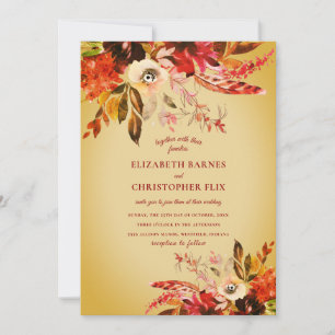 Invitation Aquarelle d'automne Floral Mariage de lavage or