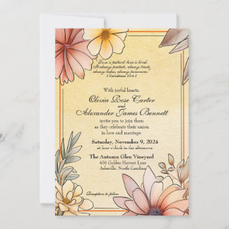 Invitation Aquarelle d'automne Floral Terracotta Mariage jaun
