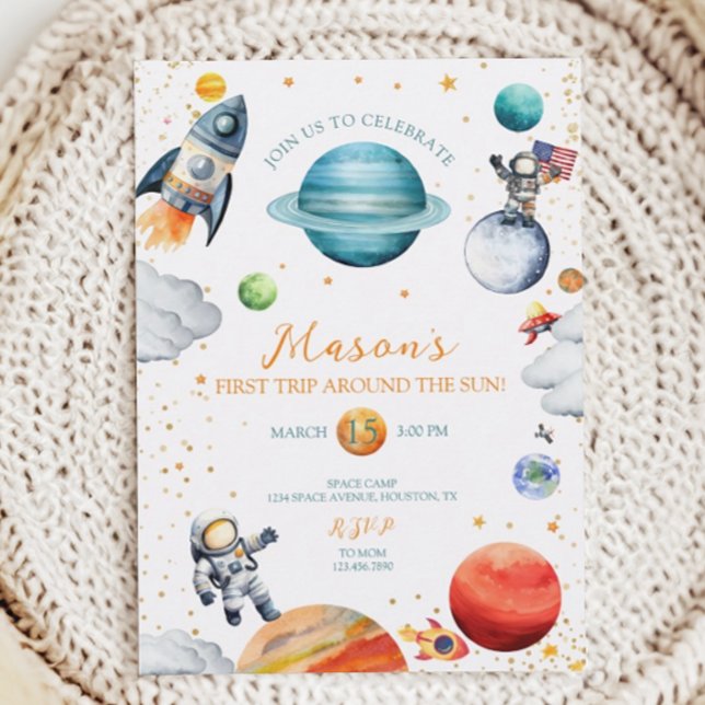 Invitation Aquarelle d'aventure cosmique Espace Anniversaire (Créateur téléchargé)